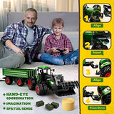 Uarzt Remote Control Tractor Toy, Kids RC Tractor Set & Truck and Trailer Front Loader - Metal Car Head/8 Wheel/Light, Toddlers Farm Vehicle Toys for 3 4 5 6 7 8 9 Year Old Boys Girls Birthday Gift