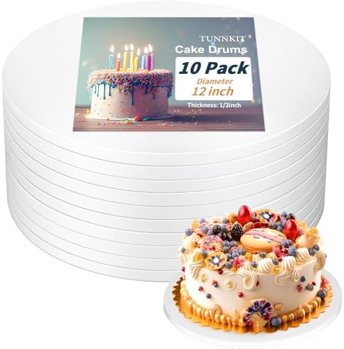 Tunnkit Cake Boards-12 Inch Cake Drum, 1/2" Thick Cake Base Sturdy Multiple Layers of Corrugated Cardboard for Heavy or Multi Layer Cakes, Pastry, Display(10 Pack)