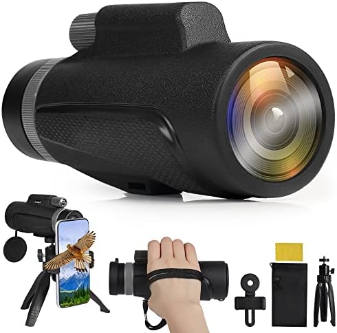 12x55 HD Monocular Telescope with Smartphone Holder, 2023 Waterproof Monocular, Lightweight Monocular for Bird Watching Hunting Camping Travel Star Watching (DarkBlack)
