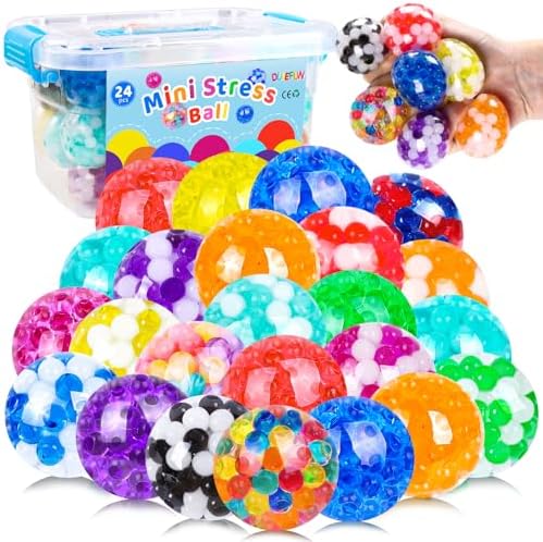 24pcs Mini Stress Balls, Squishy Balls for Adults Stress Relief Squeeze Fidget Balls Set for Party Favors Birthday Goodie Bag Stuffers