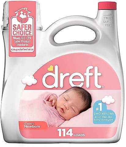 Dreft Stage 1 Newborn Baby Laundry Detergent Liquid, HE Compatible, 114 Loads, Laundry Soap for Sensitive Skin, Baby Laundry Detergent, Newborn Essentials