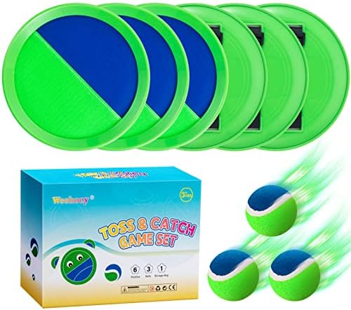 Kids Toys - Outdoor Games for Kids, Toss and Catch Ball Set with 6 Paddles 3 Balls, Toys for 3 4 5 6 7 8+ Year Old Boys Girls Christmas Birthday Gifts