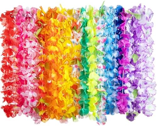 JOYIN Toy 60 Counts Hawaiian Leis Bulk, Tropical Flower Lei Hawaiian Lei Beach Hawaii Luau Party Favors Decoration Birthday Party Supplies