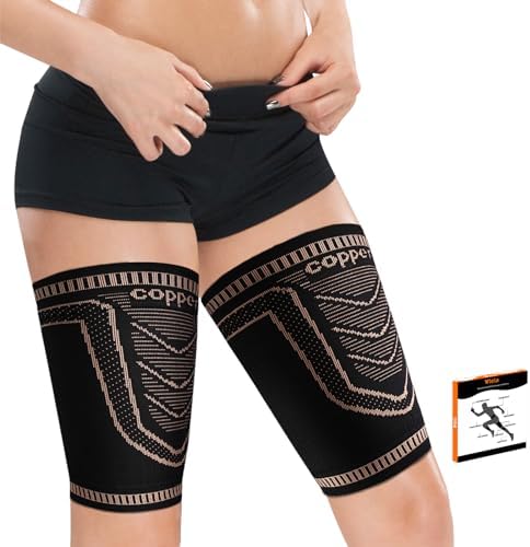 Hamstring Compression Sleeve(pair)-Copper Thigh Compression Sleeve for Women Men-Thigh Braces for Quad Supports,Groin Pull Relief,Running