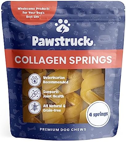 Pawstruck Natural Large Collagen Stick Springs for Dogs - Vet-Approved Long Lasting Alternative to Traditional Rawhide & Bully Sticks with Glucosamine & Chondroitin - 4 Pack - Packaging May Vary