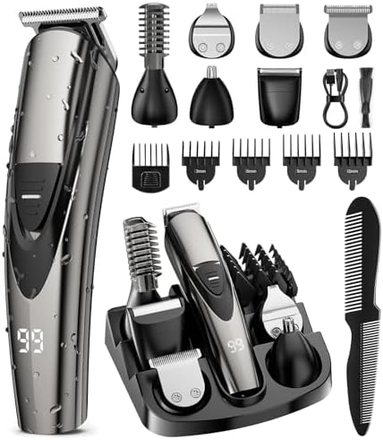Beard Trimmer for Men, 17-Pc Set Rechargeable Hair Clippers Kit with Safety Lock,Mens Grooming Kit for Hair Beard Body & Nose,Gifts for Men
