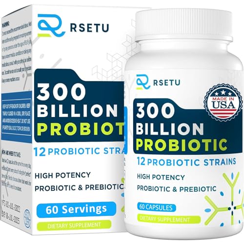Probiotics for Women Men: 300 Billion CFU Probiotic High Potency + 12 Strains Organic Probiotics with Prebiotics, Daily Probiotic Supplement for Digestive, Gut, Immune and Bloating Health, 60 Capsules