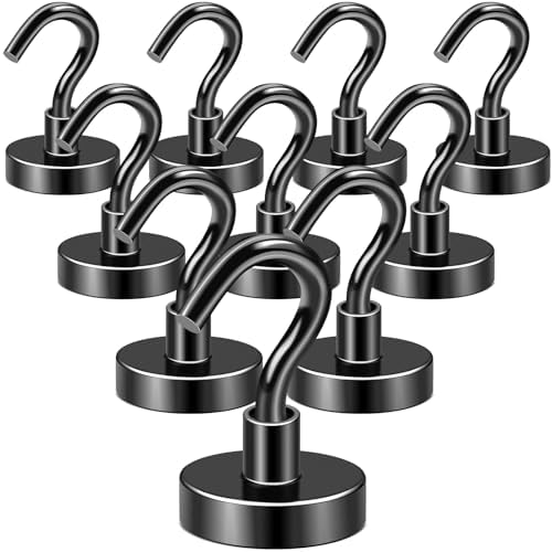 DIYMAG Black Magnetic Hooks, 80 LB Heavy Duty Strong Magnet with Hooks, Strong Rare Earth Neodymium Magnet Hooks for Hanging, Magnetic Hanger for Curtain, Home, Kitchen, Workplace, 10 Packs