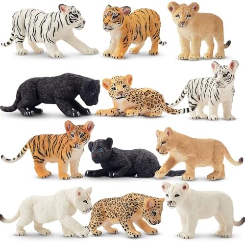 Toymany 12 Safari Animal Figurines, High Emulational Baby Plastic Zoo Animals, Lions Tigers Leopards Figure Toy Set, Easter Eggs Cake Toppers Christmas Birthday Gift for Kids Toddlers