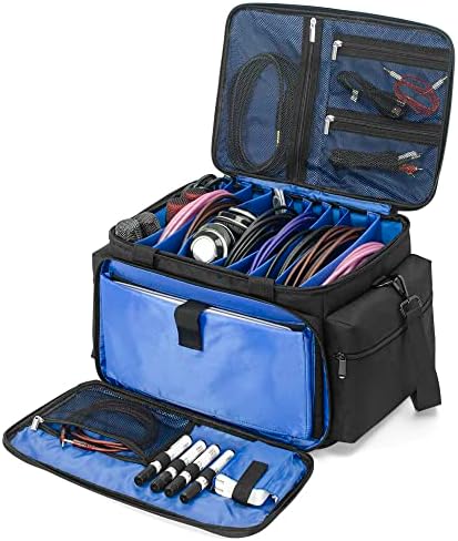 AKOZLIN Cable File Bag DJ Gig Bag Cord Organizer Case with Detachable Dividers for Laptop,DJ Gear, Sound Instrument and Music Equipment Accessories