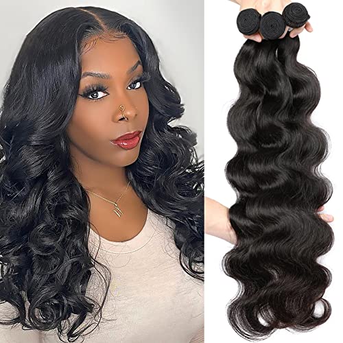 Aopusi Human Hair Bundles Brazilian Body Wave Bundles (10 12 14 Inch) 10A Grade 100% Unprocessed Virgin Remy Hair 3 Pcs/Lot Hair Extension Natural Color