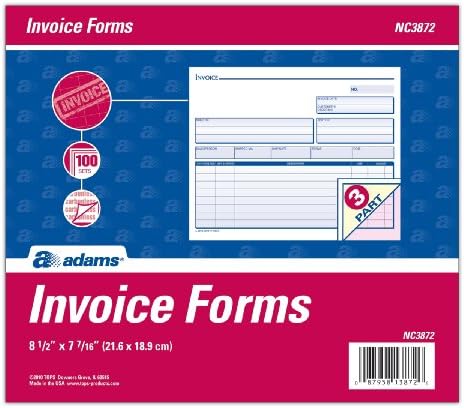 Adams Invoice Unit Sets, 7.44 x 8.5 Inches, 3-Part, Carbonless, White/Canary/Pink, 100 Sets per Pack (NC3872)