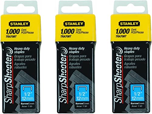 Stanley TRA708T Sharpshooter 1,000 1/2" 12MM steel narrow crown staples T-50 (3 Pack)