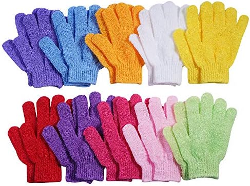 10 Pairs Exfoliating Gloves,Made of 100% Nylon,10 Colors Double Sided Exfoliating Gloves for Beauty Spa Massage Skin Shower Body Scrubber Bathing Accessories.