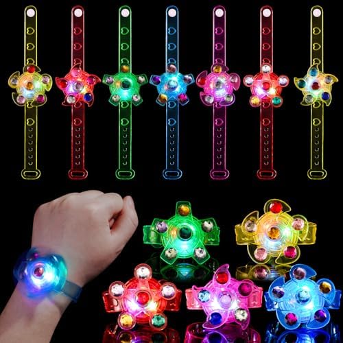 24 Pack LED Light Up Fidget Spinner Bracelets Party Favors for Kids 4-8 8-12, Glow in The Dark Party Supplies, Birthday Gifts, Treasure Box Toys for Classroom, Goodie Bags Easter Basket Stuffers