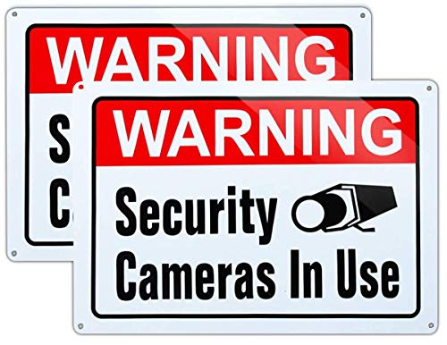 Large Warning Video Surveillance in Use Sign,Security Cameras in use Sign,Large 10x14 Inch Aluminum UV Ink Printed for House and Business (2-Pack)