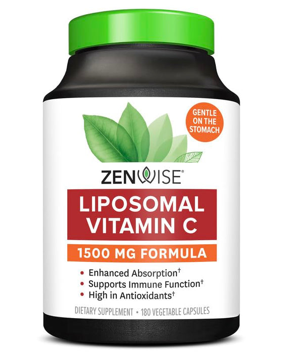 Zenwise Health Vitamin C Liposomal Ascorbic Acid - 1500 MG of Organic Highly Bio Available Vitamin C for Immune Health, Natural Energy Boost, and Skin Care Support - 3 Month Supply - 180 Capsules