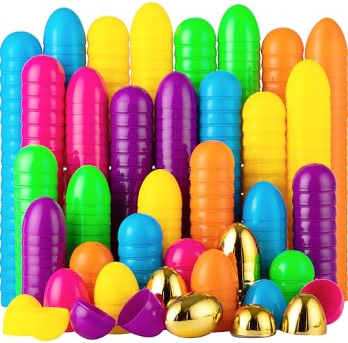 JOYIN 100PCS Plastic Easter Eggs, Empty 2.3" 94PCS Colorful with 6PCS Golden Eggs Bulk Fillable for Easter Hunt Party Favor Basket Stuffers Filler Classroom Prize Supplies Decor