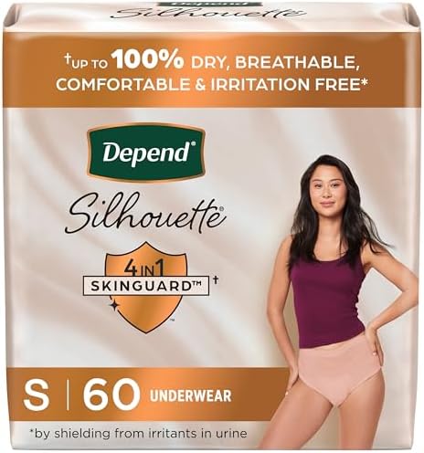 Depend Silhouette Adult Incontinence & Postpartum Bladder Leak Underwear for Women, Maximum Absorbency, Small, Pink, 60 Count (2 Packs of 30), Packaging May Vary