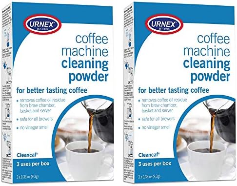 Urnex Coffee Maker and Espresso Machine Cleaner Cleancaf Powder - 2 Pack (6 Packets) - Safe on Delonghi Ninja Hamilton Beach Mr Coffee Braun and More