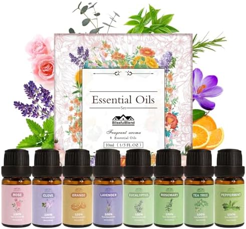8 Pack 10 ML 2025 Spring Pure Aromatherapy Essential Oil Set Pure Essential Oil Kit for Diffuser for Home,Candle Making Peppermint, Lavender,Eucalyptus,Tea Tree,Rose, Rosemary,Clove Orange Spring