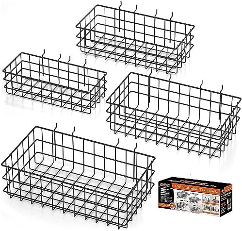 HORUSDY Peg Board Bins and Baskets | 4 Pack | Square Style 4 Size Pegboard Baskets and Pegboard Bins for Organize Workbenches, Accessories