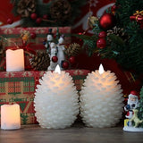 Wondise Pine Cone Flameless Flickering Candles with Remote and Timer, Set of 2 Battery Operated LED Candles Real Wax Christmas Home Decoration Candle(3.5 x 4.7 Inches, White)