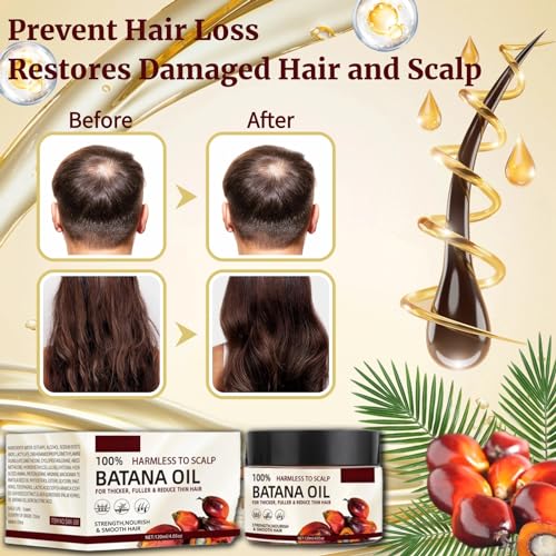 100% Raw Batana Oil for Hair Growth, Natural Raw and Pure Unrefined Batana Oil Organic Hair Growth Batana Oil Prevent Hair Loss, Restores Damaged Hair and Scalp