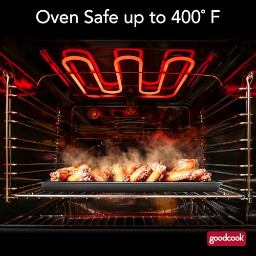 GoodCook 15” x 10.5” Nonstick Carbon Steel Baking Pan & Raised Wire Rack – Pizza Crisper, Crispy Bacon, Multipurpose Cooking Sheet Pan, Cooling Rack, Kitchen Cookware Set, Dishwasher Safe