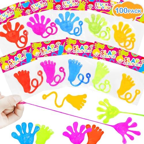 Sticky Hands Bulk Party Favors Supplies Toys Gifts for Kids (100 PCS),Valentines Goodie Bag Stuffer Fillers for Toddlers,Class Non Candy Treats Prizes Mardi Gras Parade Throws Giveaways for Boys Girls