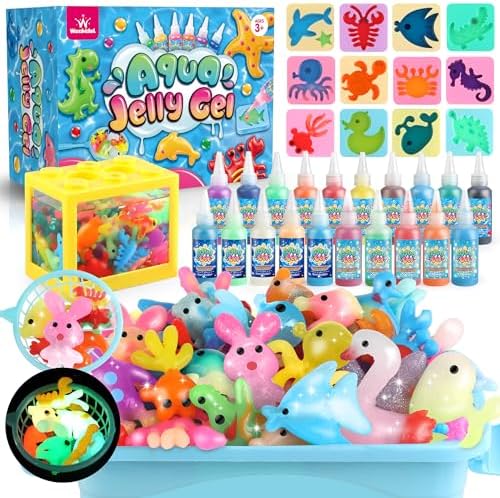 wookidel Magic Gel Water Elf Toy Kit, Aqua Fairy Water Kit with 20PCS Magic Gel and Animal Molds, Gift for Christmas, Birthday, Creative Art Craft Kits for Girls Boys 6 7 8 9 10 Year Old