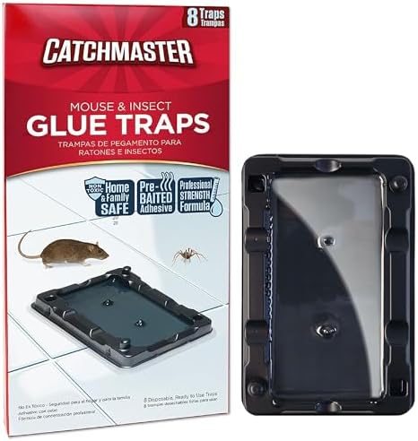 Catchmaster Mouse & Insect Glue Traps 8-Pk, Adhesive Rodent & Bug Catcher, Pre-Scented Mouse Traps Indoor for Home, Sticky Glue Trap for Mice and Insects, Pet Safe Pest Control for House Garage