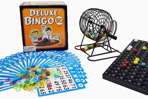 Regal Bingo Deluxe Bingo Game Set for Adults and Kids - Includes 8 Inch Bingo Wheel Cage, 75 Balls, Master Board, 50 Cards and Colorful Chips - Fun Family Bingo Night