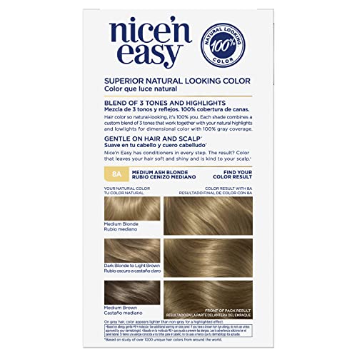 Clairol Nice'n Easy Permanent Hair Dye, 8A Medium Ash Blonde Hair Color, Pack of 3