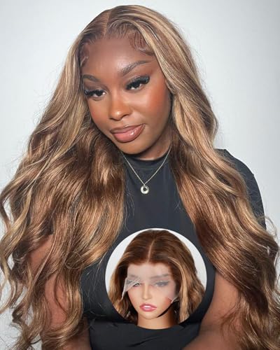 Vshow Highlight Ombre Lace Front Wig Human Hair Honey Blonde HD Lace Frontal Wigs Human Hair 180 Density 13x6 Body Wave Lace Front Wigs Human Hair Pre Plucked for Women 28Inch