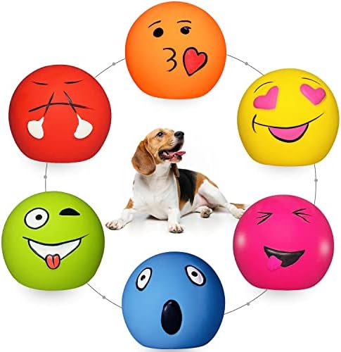 Squeaky Dog Toys for Medium Dogs, Soft Latex Squeaky Dog Balls, Smile Dog Squeaky Toys, Dog Toys Balls for Medium Dogs 6pcs Round Balls for Corgi, Border Collie for Small, Medium Breeds