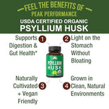 USDA Organic Psyllium Husk Vegan Capsules Made with Organic Psyllium Husk Seed. Fiber Supplement for Gut. Digestive Prebiotics. Pills for Digestion, Roughage Without Bloating. Tablets