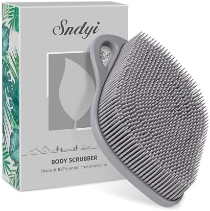 Sndyi Silicone Body Scrubber, Gentle Exfoliating Body Scrubber for Sensitive Skin, Leaf Shaped Shower Scrubber for Body with Lathering Bristles, Silicone Loofah Body Brush for Showering, Gray