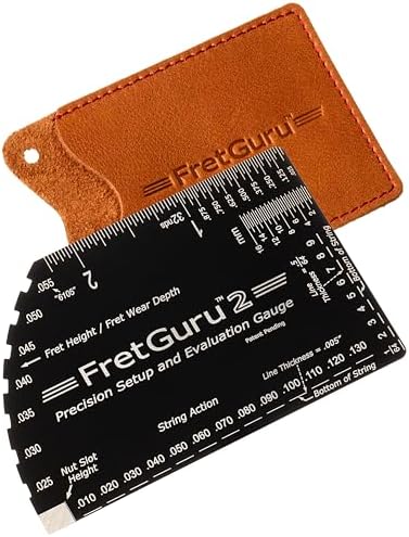 FretGuru 8-in-1 String Action Gauge Guitar Fret Ruler Precision Fret Rocker - Precise CNC Machined, Diamond Honed, Polished Edge Guitar String Height Gauge - Luthier Tool with Thick Leather Case