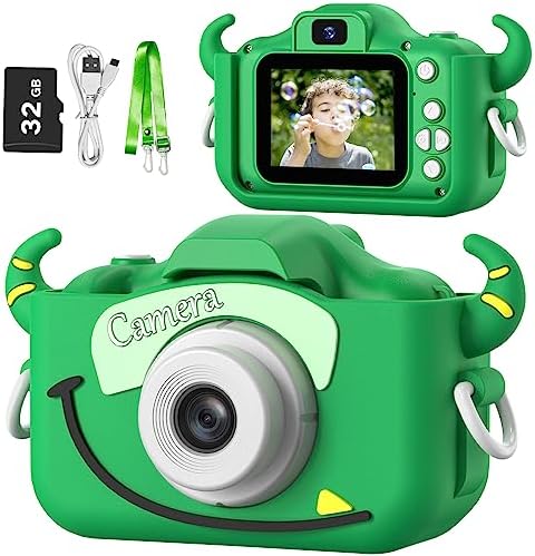 Goopow Kids Camera Toys for 3-8 Year Old Girls Boys,Children Digital Video Camcorder Camera with Cartoon Soft Cover, Best Chritmas Birthday Festival Gift for Kids - 32G SD Card Included