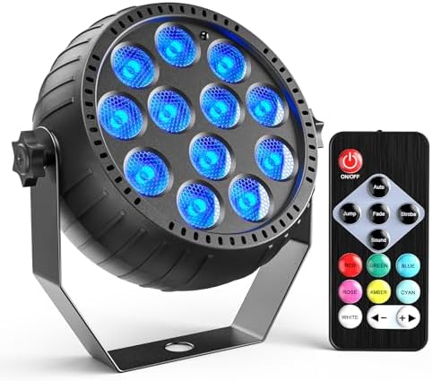 Rechargeable Mini Par Lights,Wireless 12 RGB Battery Powered Stage Lights,Uplights Sound Activated Remote Control for Wedding Events,Par Lights for Club Party Church Stage Lighting (1 Pack)