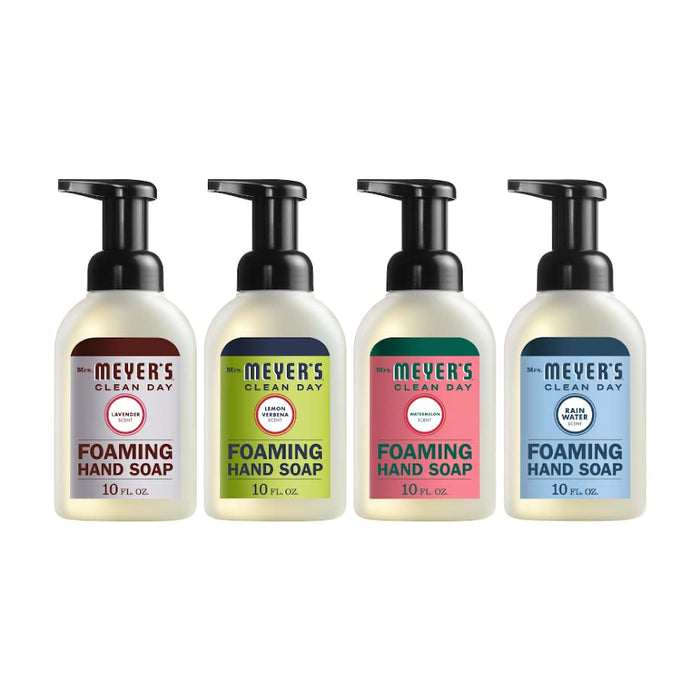 MRS. MEYER'S CLEAN DAY Foaming Hand Soap 4 Scent Variety Pack, 1 Rain Water, 1 Lavender, 1 Lemon Verbena, 1 Watermelon, 10 OZ Each, 1 CT