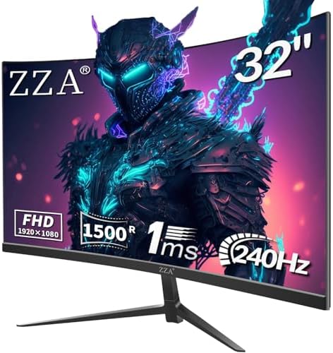 ZZA 32" Curved Gaming Monitor, FHD 1920x1080, VA, 1ms 240Hz, FreeSync Premium, 2xDP 1.4/2xHDMI 2.0, VESA Compatible, Tilt Adjustable