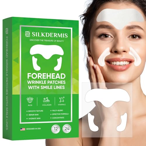 SILKDERMIS Forehead Wrinkle Patches 12Pcs with Smile Line Patches 24Pcs with Aloe, Collagen, Vitamin E, Forehead Wrinkles Treatment and Smile Lines Treatment