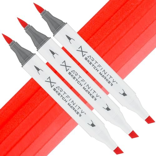 Artfinity Sketch Marker Sets - Set of 3 - Fluorescent Red FR1, Vibrant, Professional, Dye-Based Alcohol Markers for Artists, Drawing, Travel, & More