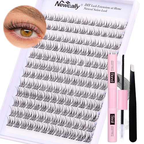 Lash Clusters Kit Natural DIY Eyelash Extension Kit Wispy Individual Lashes Extension CC Curl 9-11MM Lash Bond and Seal Tweezers for Beginner by Newcally