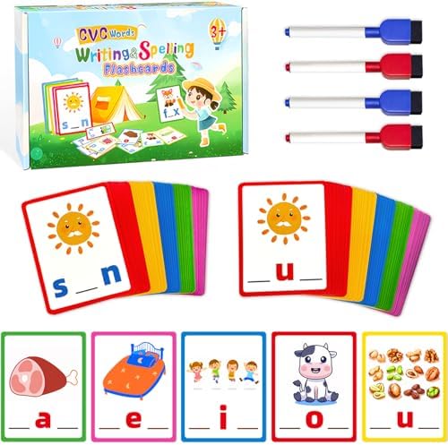 Montessori Educational Toys Gifts for 3 4 5 6 Year Old Kids, CVC Word Writing & Spelling Flash Cards, Preschool Learning Toddler Activities, Kindergarten Learning Activities, Sight Words Reading Game