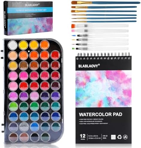 Watercolor Paint, 48 Colors Washable Paint Set, 6 Brush, 6 Refillable Water Brush Pen, Drawing Pad, Palette, Watercolor Set for Kids Adults Artist Beginners, Water Color Paint Sets for Kids