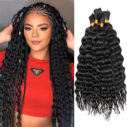 YXCHERISHAIR 8 Packs Boho Hair For Braiding Curly Braiding Hair for Boho Braids Ombre Deep Wave Bohemian Hair Extensions No Weft (1B, 14inch)