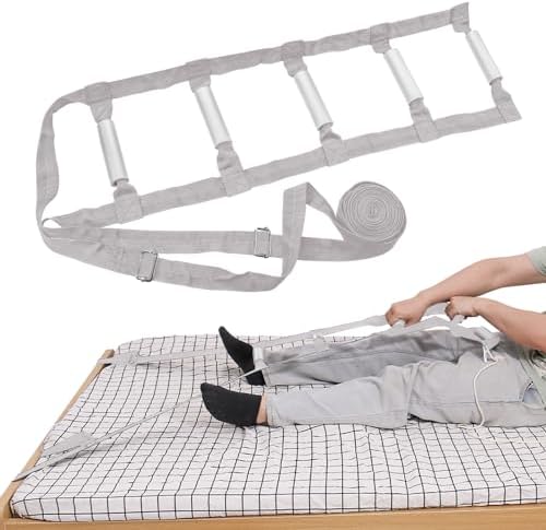 Munzong Bed Ladder Assist 160 Inch, Grey Pull Up& Sit Up Assist Device, Assistive Bedside Straps w/ 5 Handle, Portable Rope Beds Ladder Helper for Elderly Senior Injury Handicap Patient Pregnant(4 m)